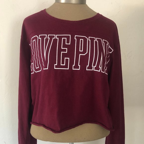 PINK Victoria's Secret Tops - VS PINK CROPPED MAROON LONG SLEEVE T SHIRT